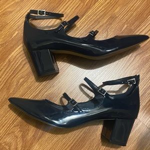 Multi strap navy kitten heels